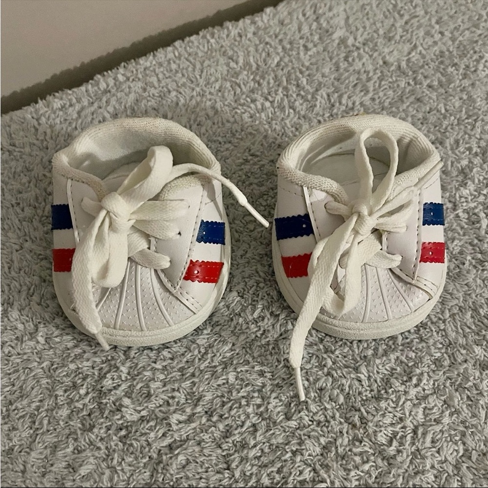 ❄️5/$20 Build-A-Bear Workshop White Sneakers Red Blue Stripes Lace Up